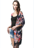 MissShorthair Women's Light Floral Print Chiffon Kimono Cardigan Coverup Blouse Tops