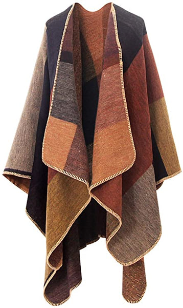 MissShorthair Women's Printed Shawl Wrap Fashionable Open Front Poncho Cape, Gift for Women