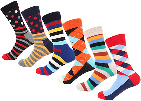 Mens Dress Socks - Casual Crew Socks - Cotton Colorful Socks 6 Pairs