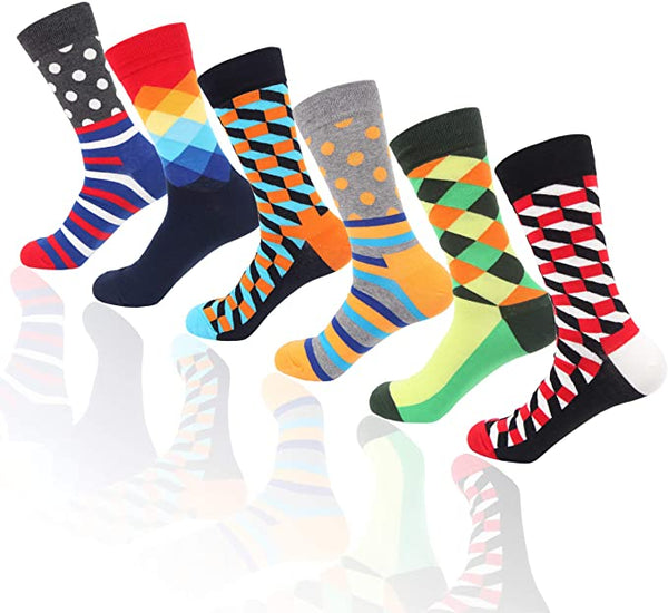 Mens Dress Socks - Casual Crew Socks - Cotton Colorful Socks 6 Pairs