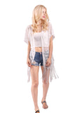 Womens Fashion Lace Crochet Open Front Cardigan Kimono Blouse Tops with Tassels